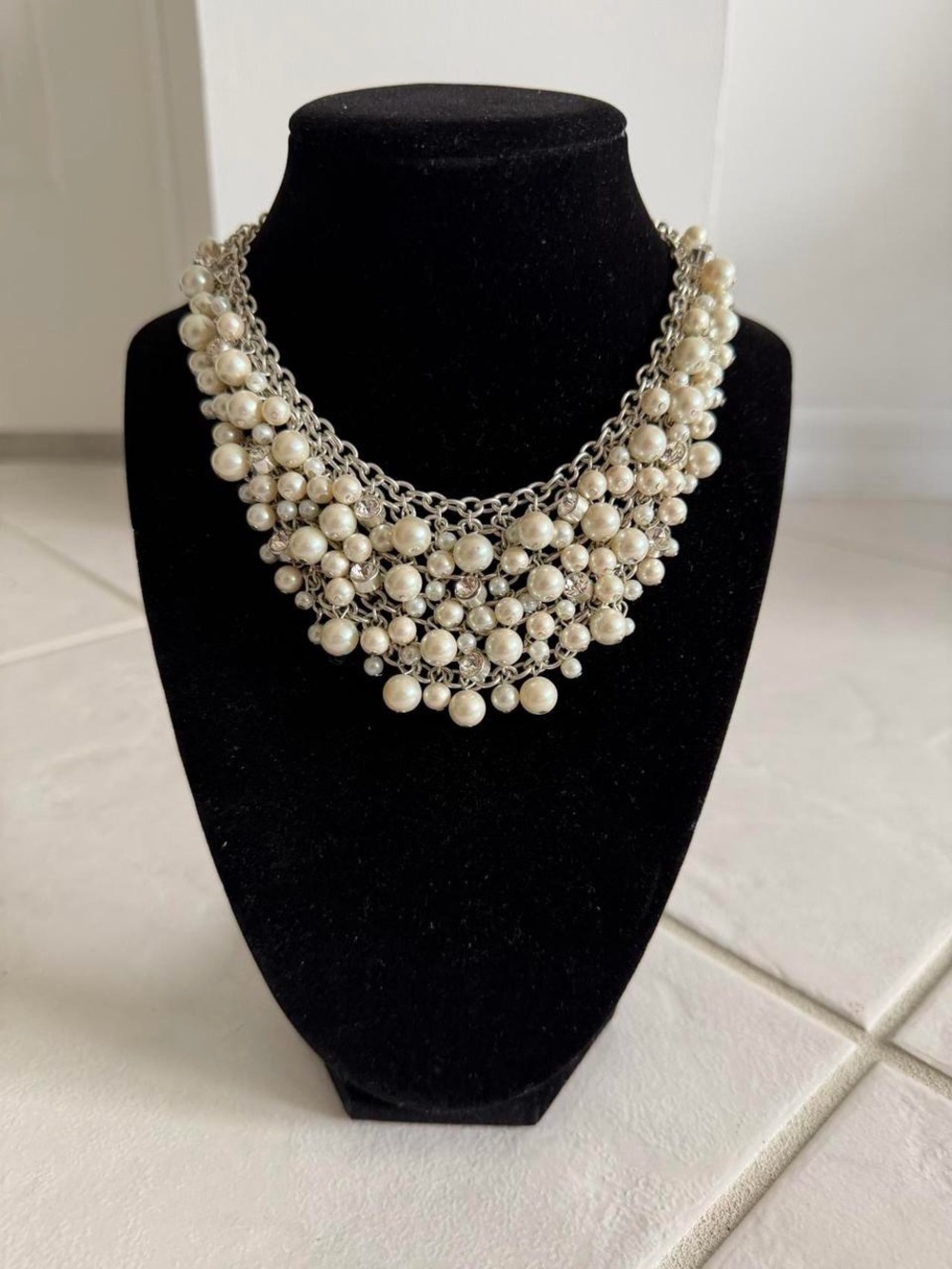 Vintage Pearl and Rhinestone Statement Necklace